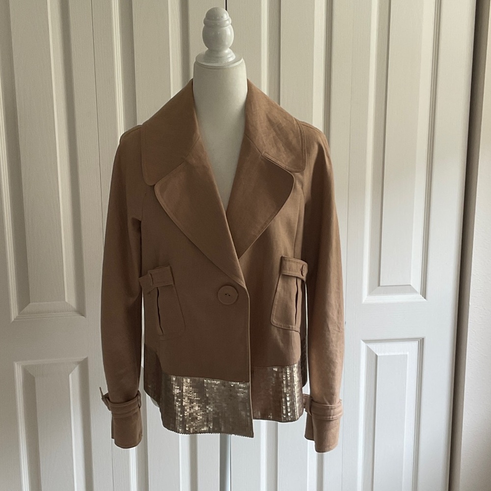 Ellen Tracy Taupe Blazer with Gold Sequin Hem
